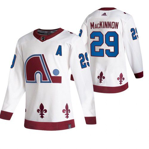 Cheap Men Colorado Avalanche 29 Mackinnon White NHL 2021 Reverse Retro jersey